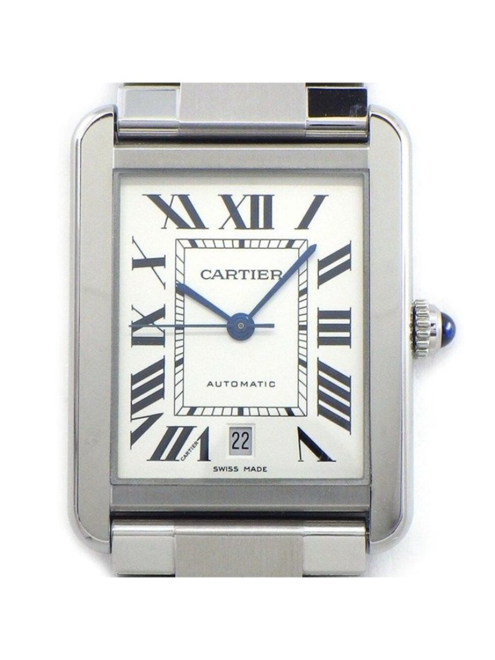 Cartier Watch Tank Solo XL Rectangular Silver Dial Roman Index Date SS Automatic